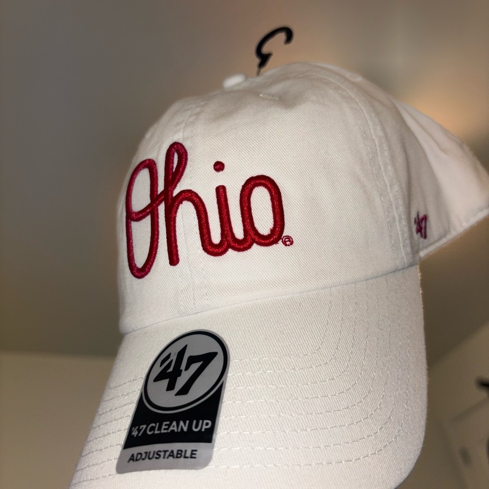 47 White Cap with Red Ohio Embroidery